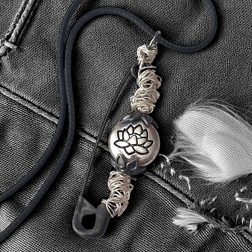 5 For $25💫Punk Rocker Black Safety Pin Lotus Zen Pendant Necklace